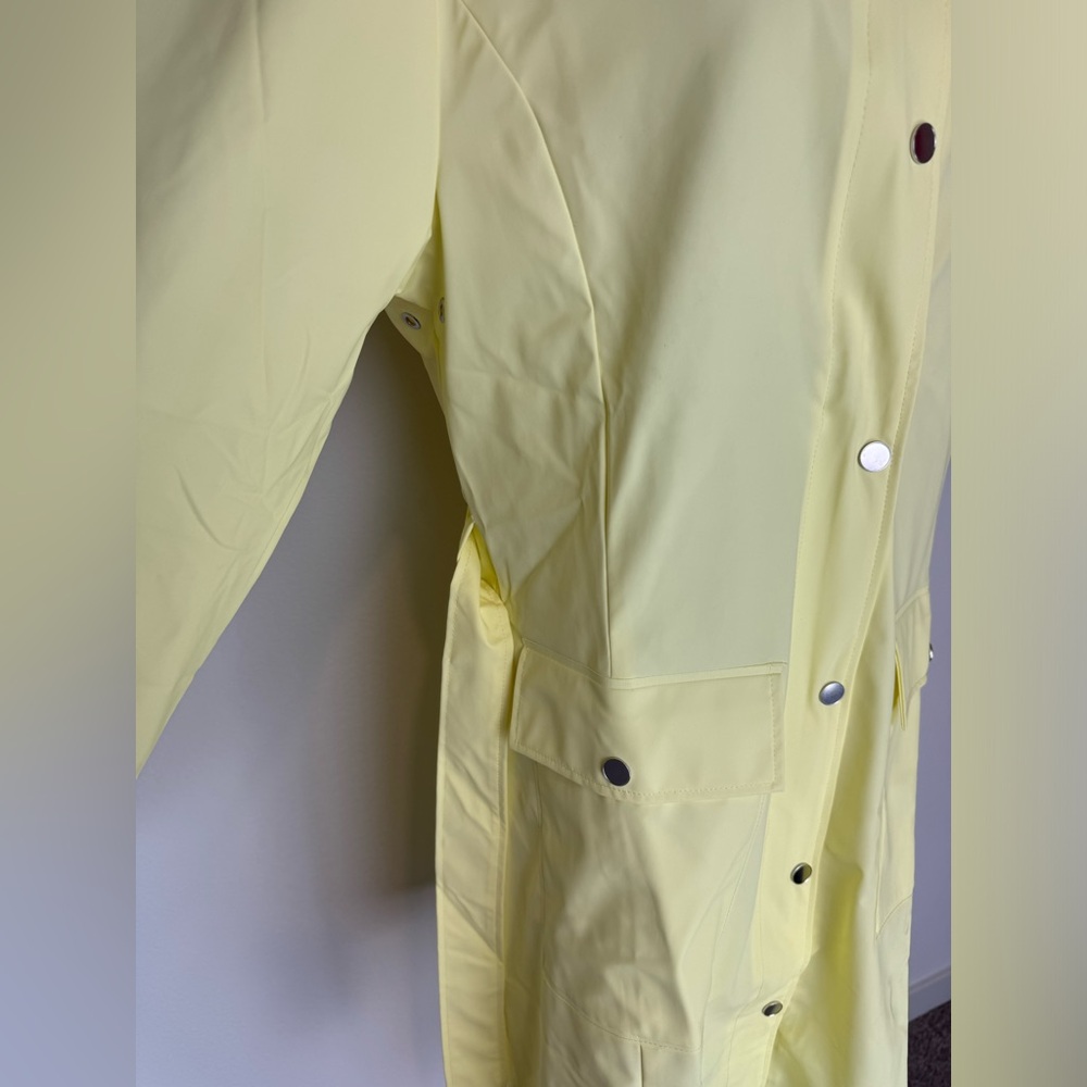 RAINS Yellow Straw Curve Trenchcoat Rain Jacket Women’s Large - Picture 5 of 10